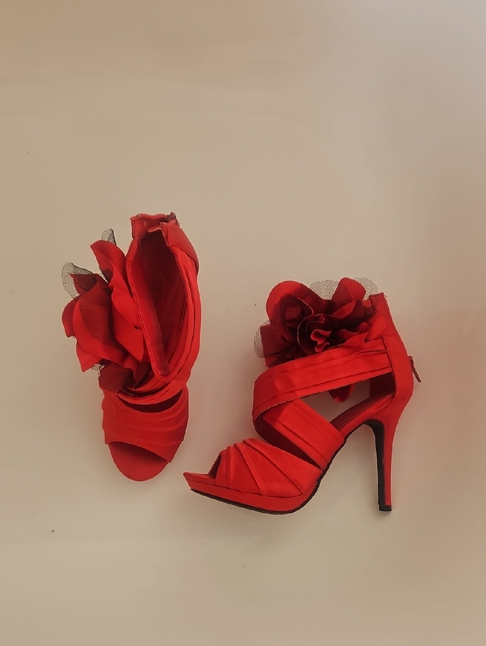 Red Floral High Heel Sandals for Women